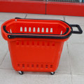 Supermarket Rolling Plastic Shopping Handle Basket